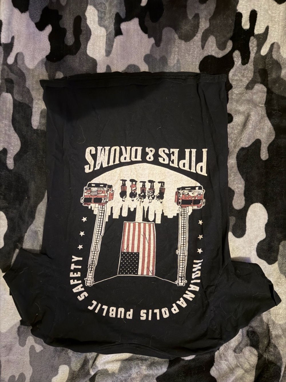 Pipes & Drums Black Graphic Tee with American Flag